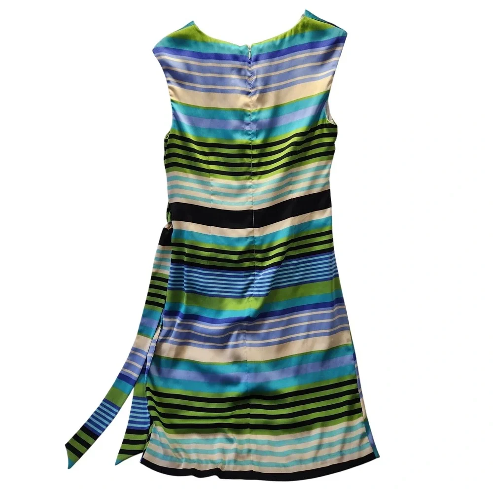 CHETTA B Blue Green Striped Sleeveless Party Dress Cocktail Dress Womens Size 10